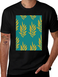 Leaf Pattern Print Mens Black T-Shirt product image 1
