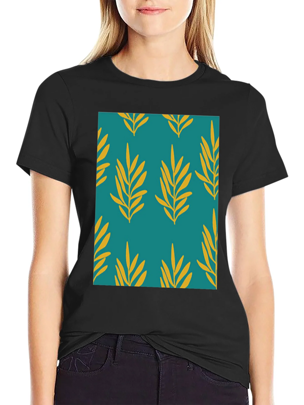 Leaf Pattern Print Mens Black T-Shirt product image 2