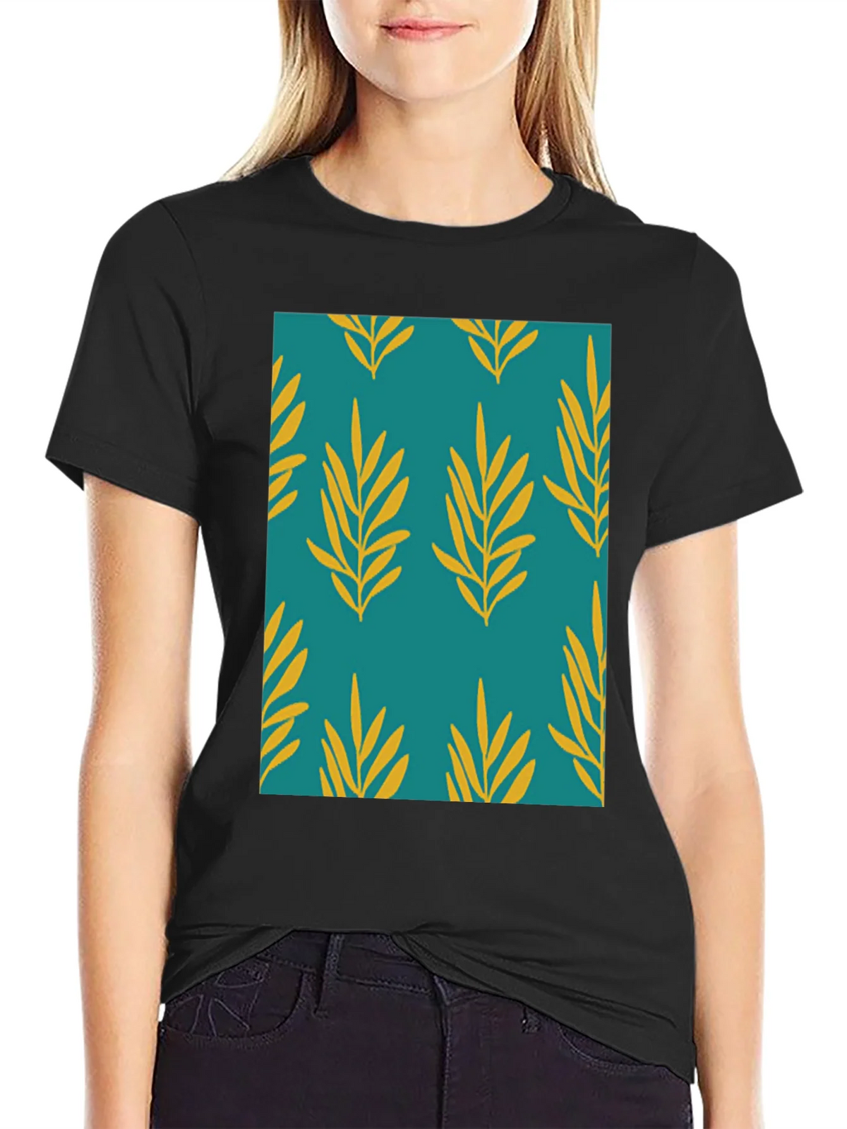 Leaf Pattern Print Mens Black T-Shirt product image 2