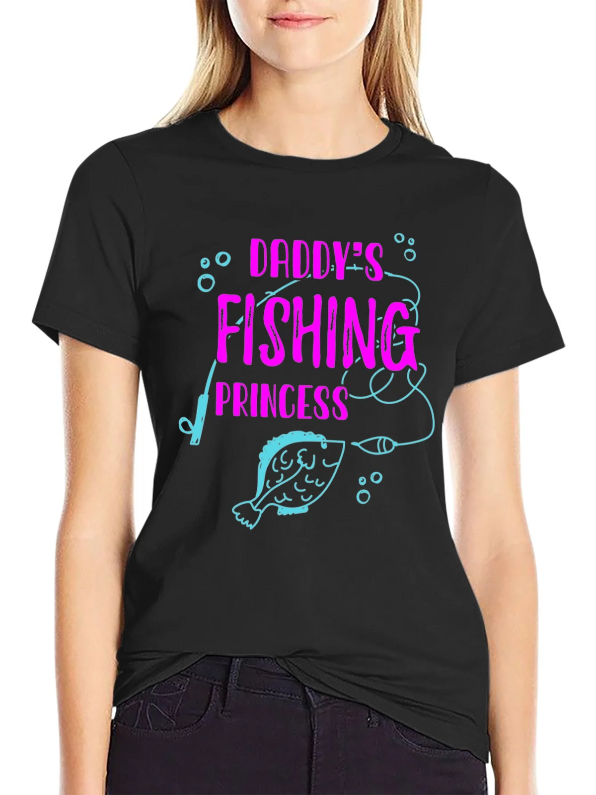 Daddys Fishing Princess Black T-Shirt product image 2