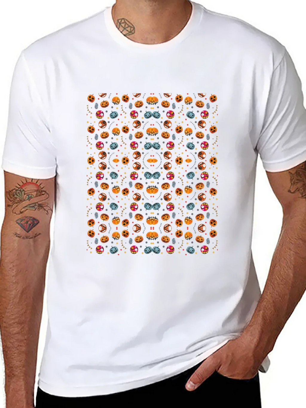 Spooky Halloween Pattern Black T-Shirt product image 7