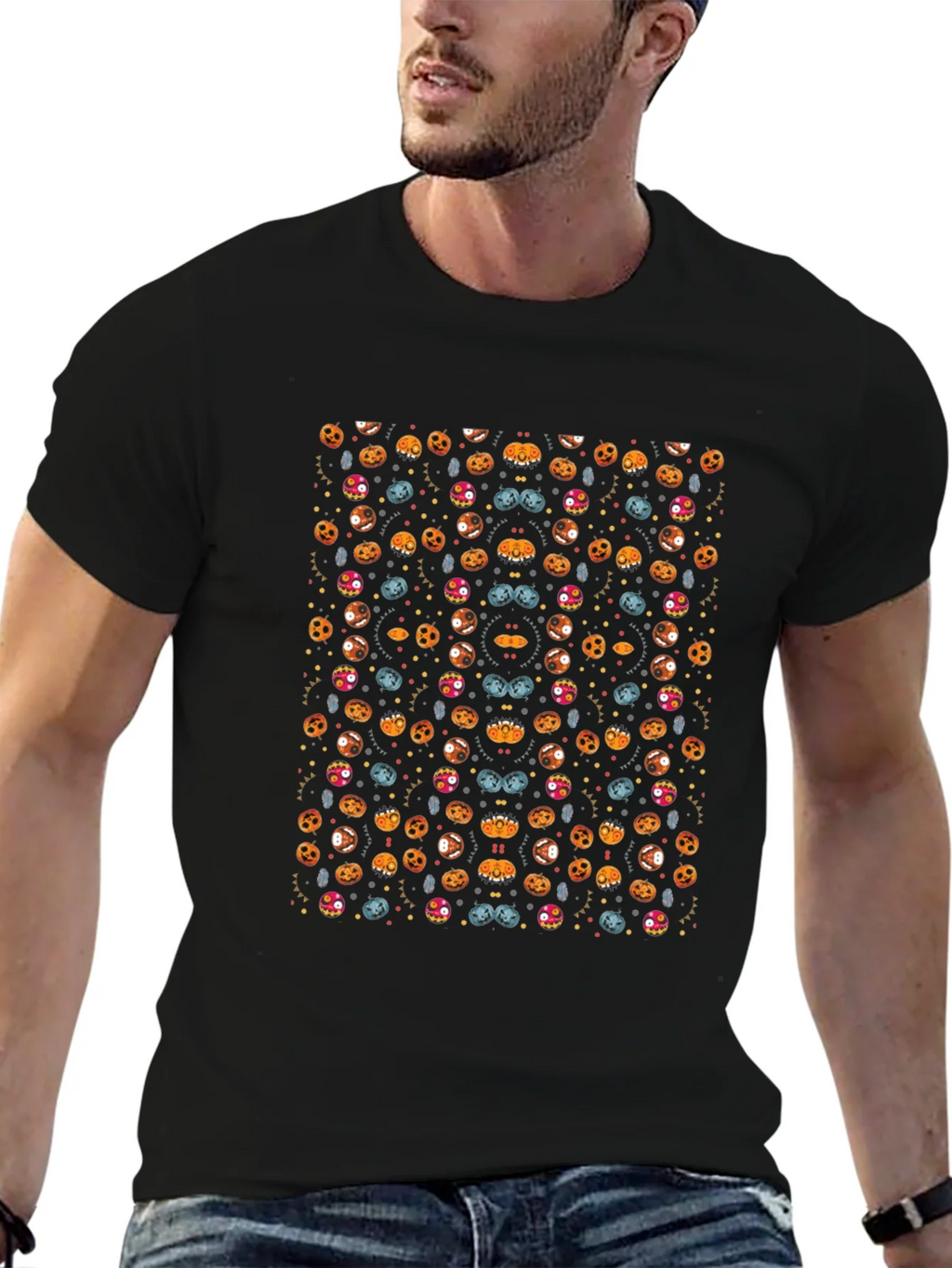 Spooky Halloween Pattern Black T-Shirt product image 6