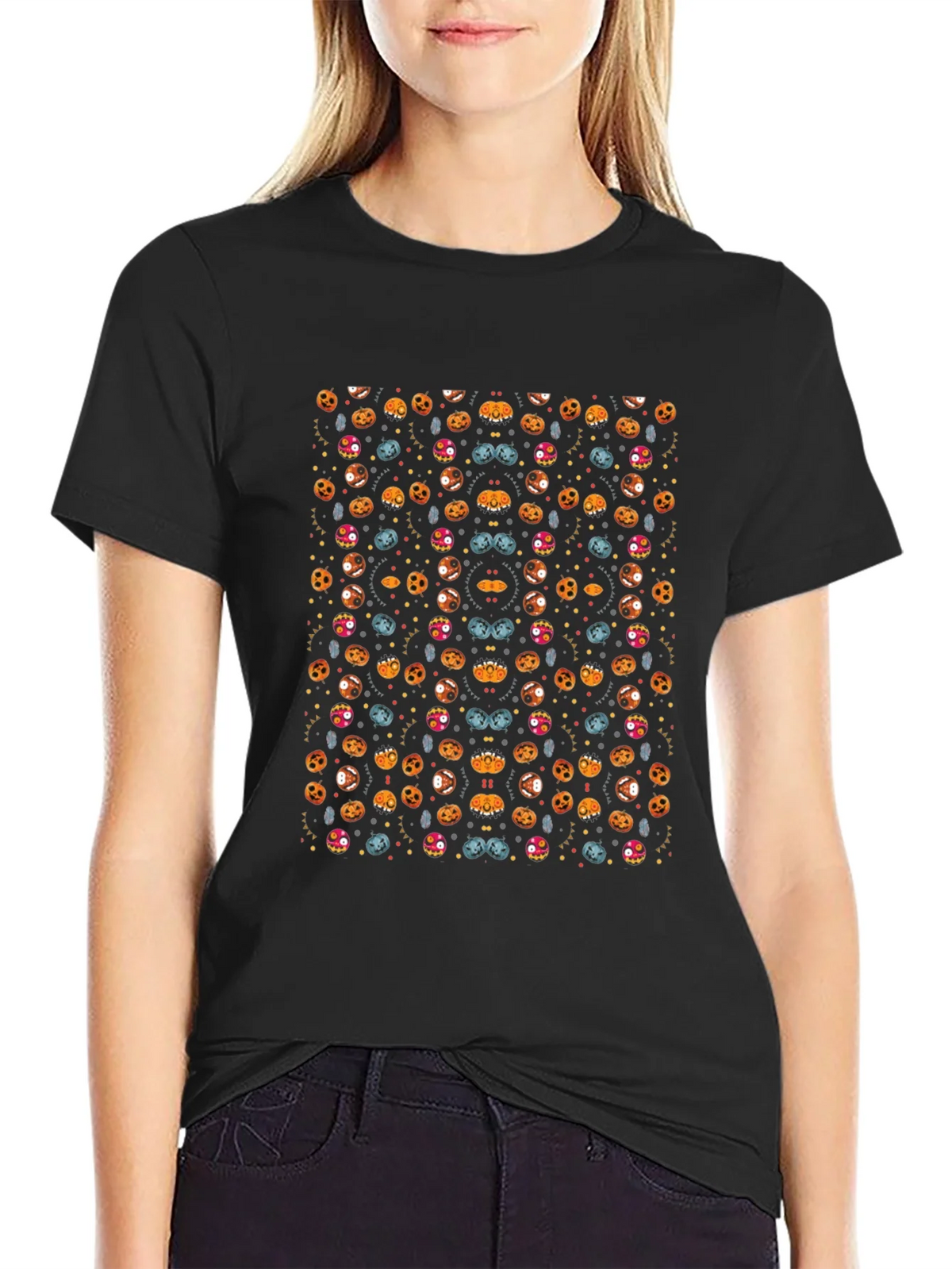 Spooky Halloween Pattern Black T-Shirt product image 2