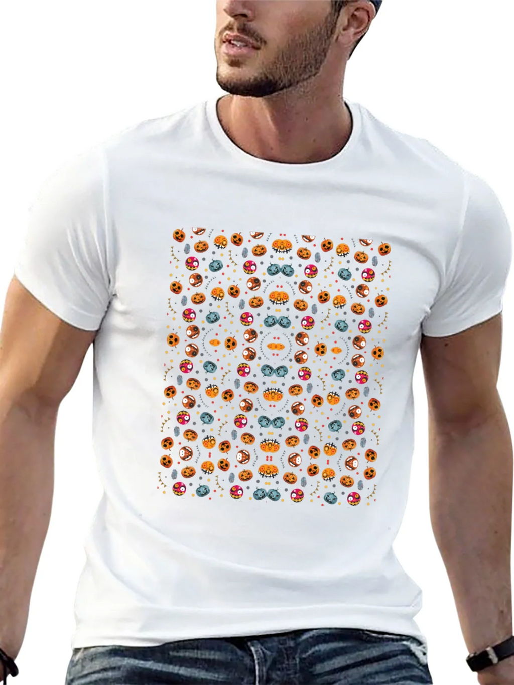 Spooky Halloween Pattern Black T-Shirt product image 12