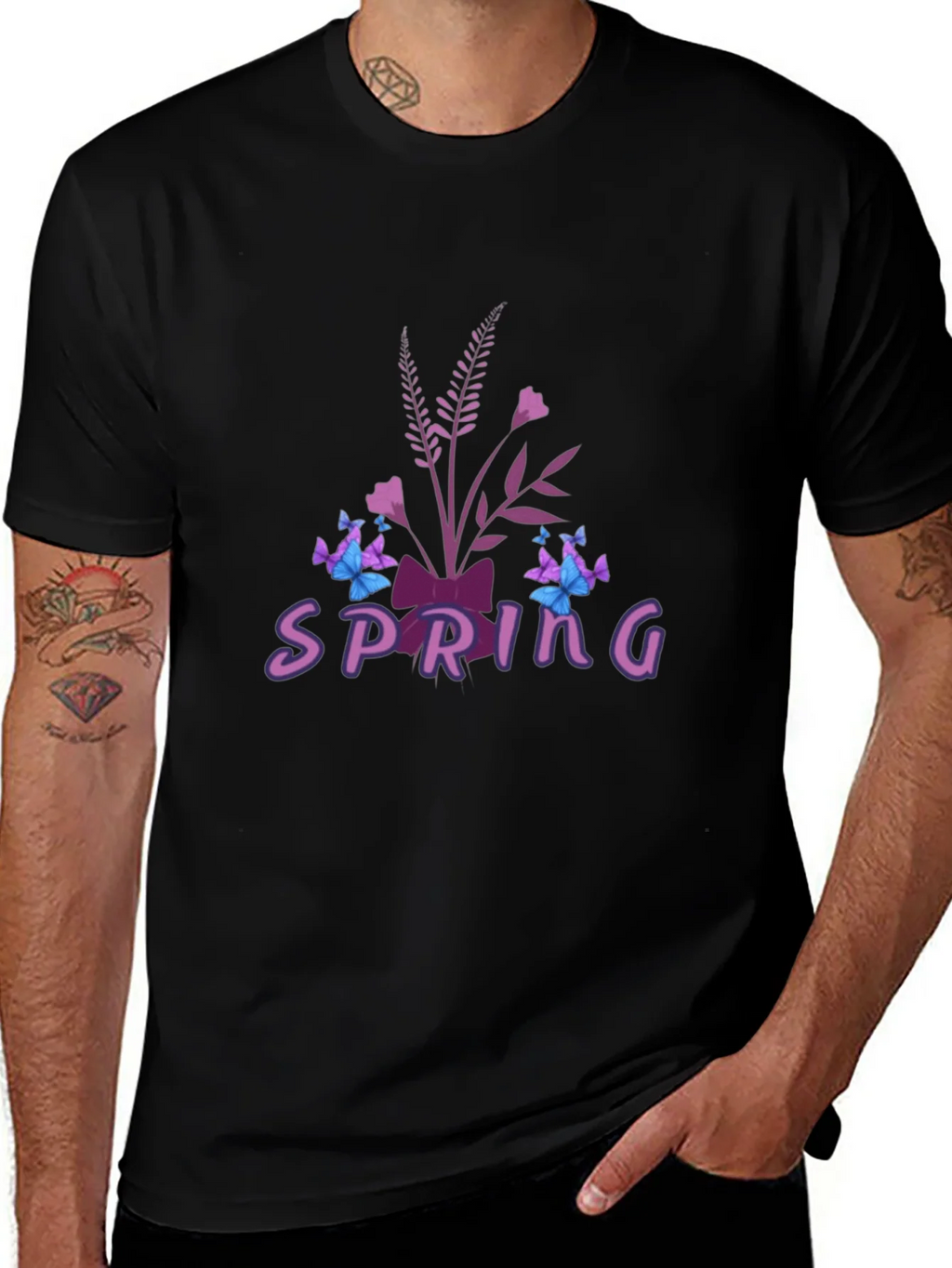 Spring Floral Butterfly Graphic Tee - Black product image 1