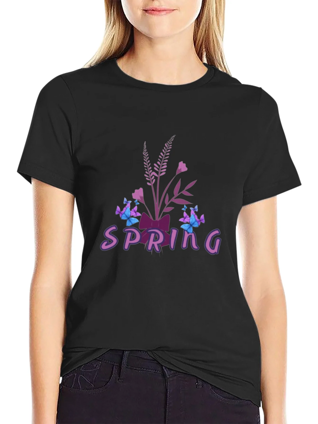 Spring Floral Butterfly Graphic Tee - Black product image 2