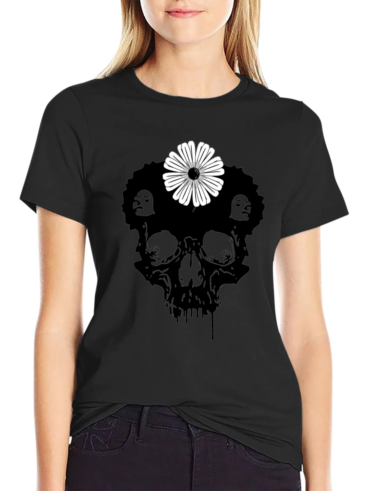 Skull Flower Graphic Tee - Stylish Black T-Shirt product image 2