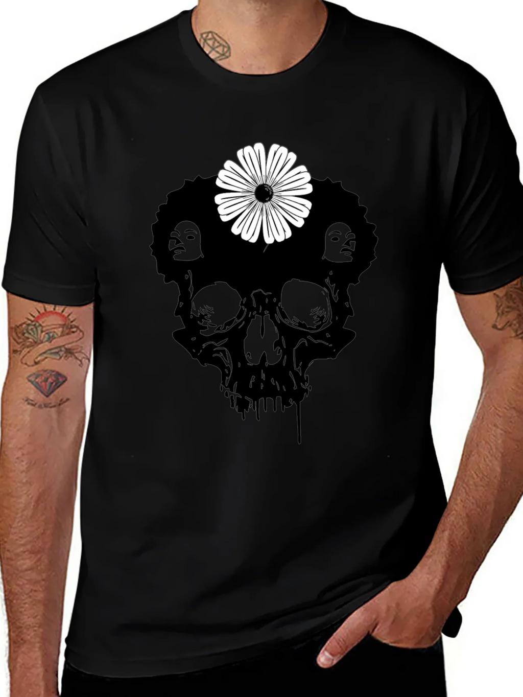 Skull Flower Graphic Tee - Stylish Black T-Shirt product image 1