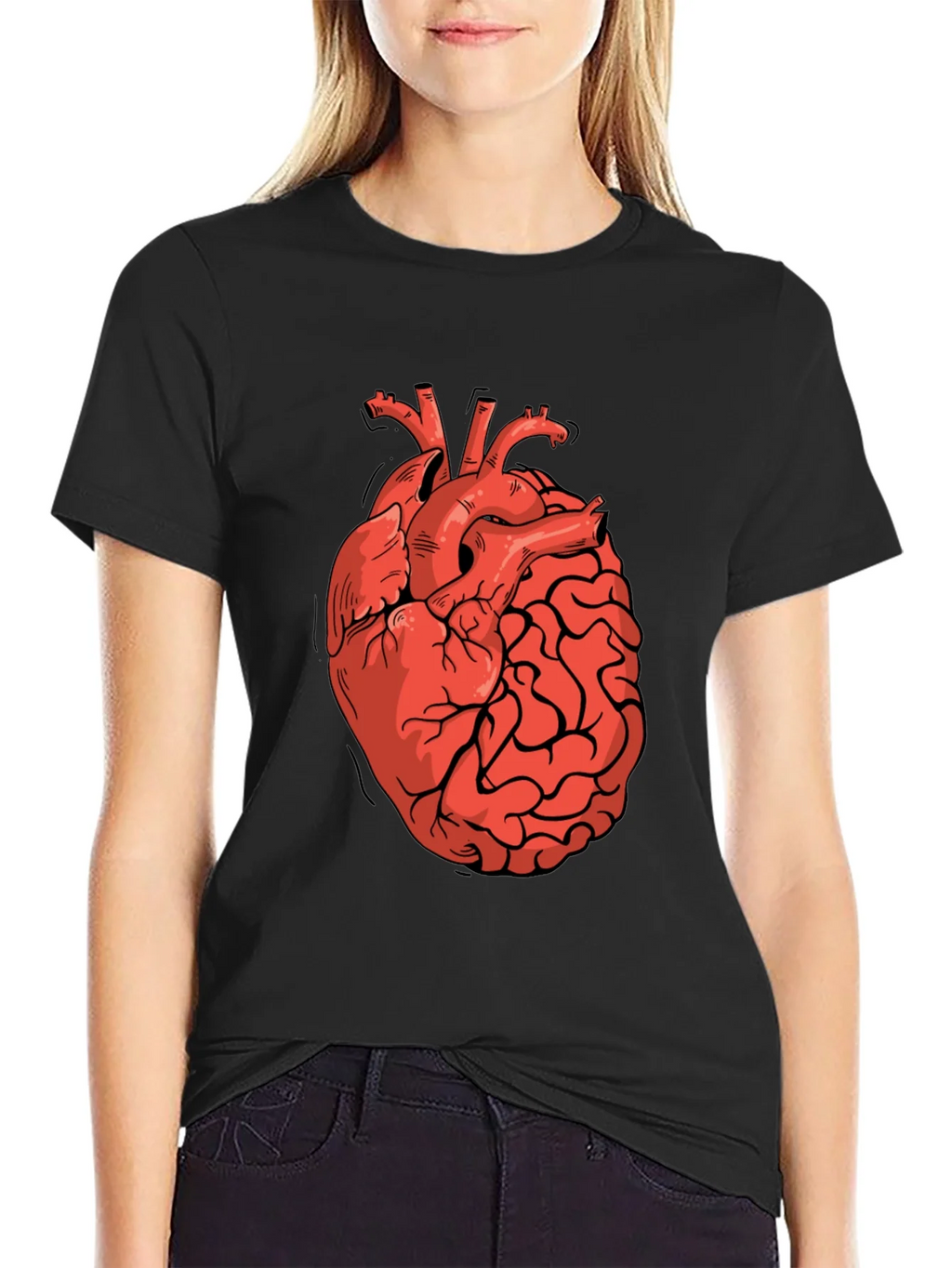 Heart-Brain Graphic Tee - Stylish Black T-Shirt product image 2