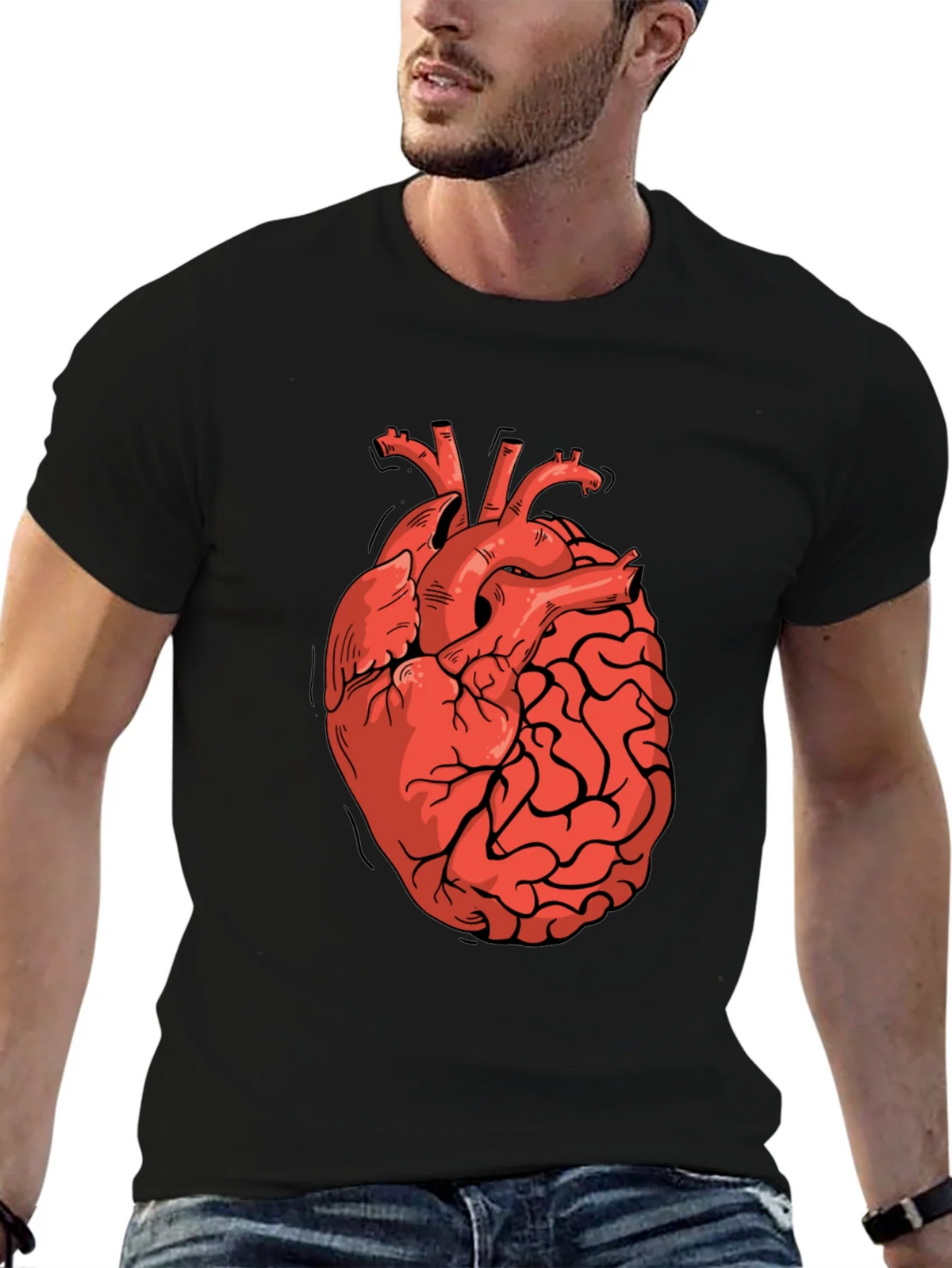 Heart-Brain Graphic Tee - Stylish Black T-Shirt product image 6