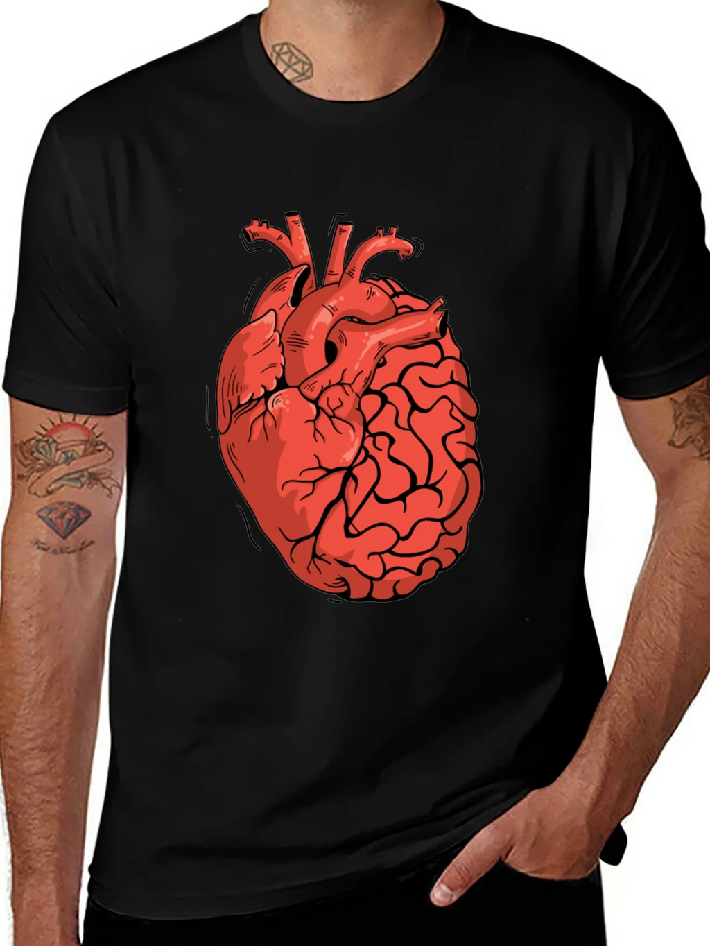Heart-Brain Graphic Tee - Stylish Black T-Shirt product image 1
