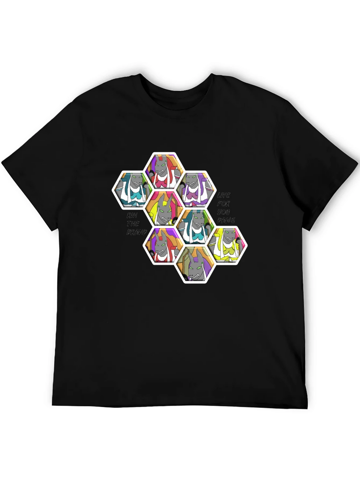 Unique Cartoon Character Hexagon Pattern Black T-Shirt product image 5