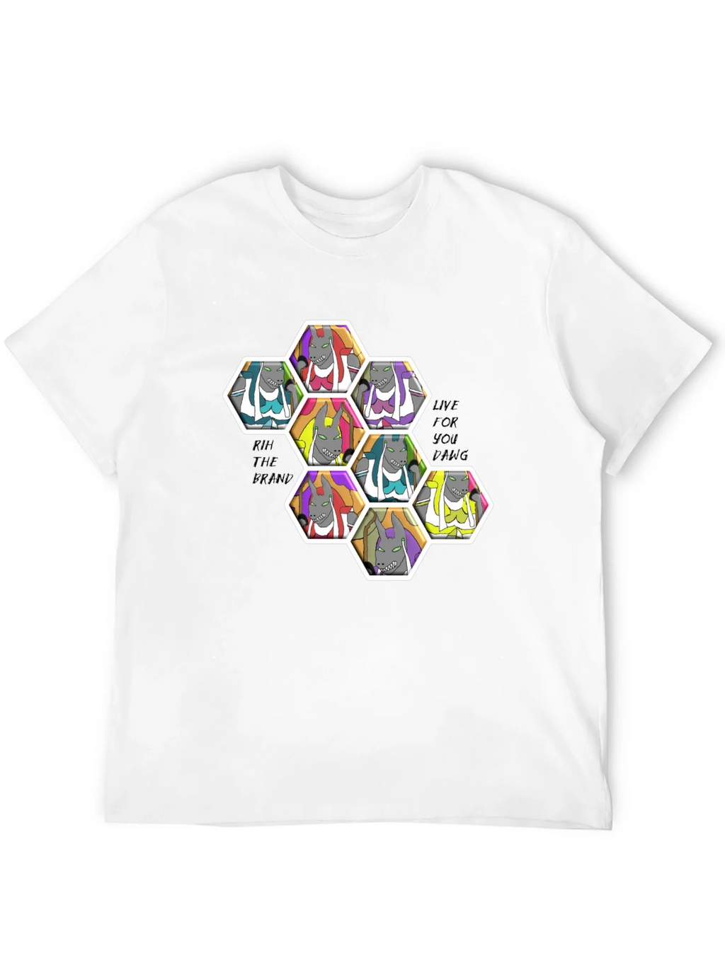 Unique Cartoon Character Hexagon Pattern Black T-Shirt product image 11