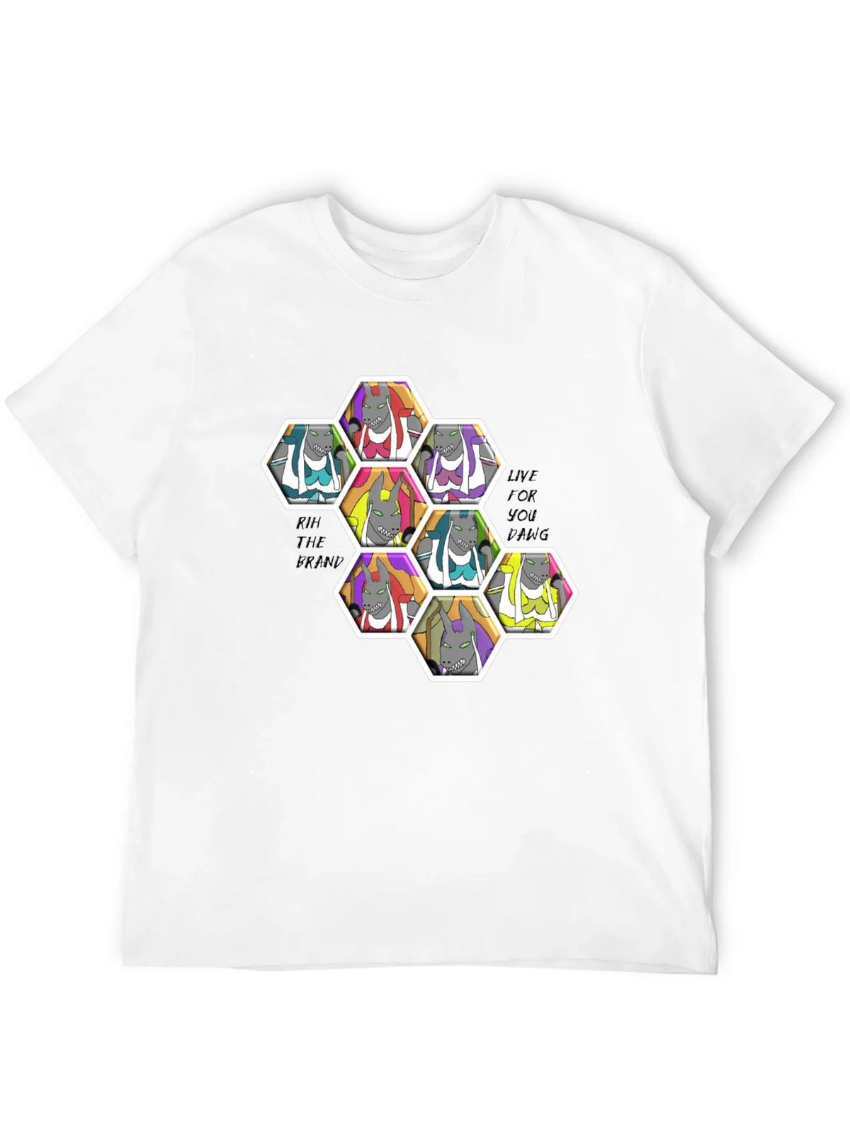 Unique Cartoon Character Hexagon Pattern Black T-Shirt product image 11