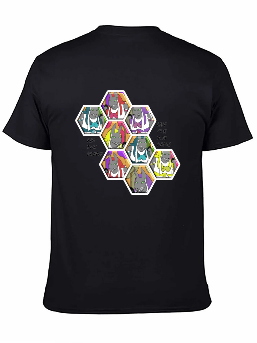 Unique Cartoon Character Hexagon Pattern Black T-Shirt product image 4
