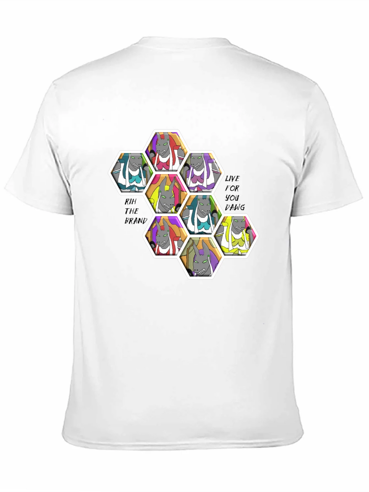 Unique Cartoon Character Hexagon Pattern Black T-Shirt product image 10