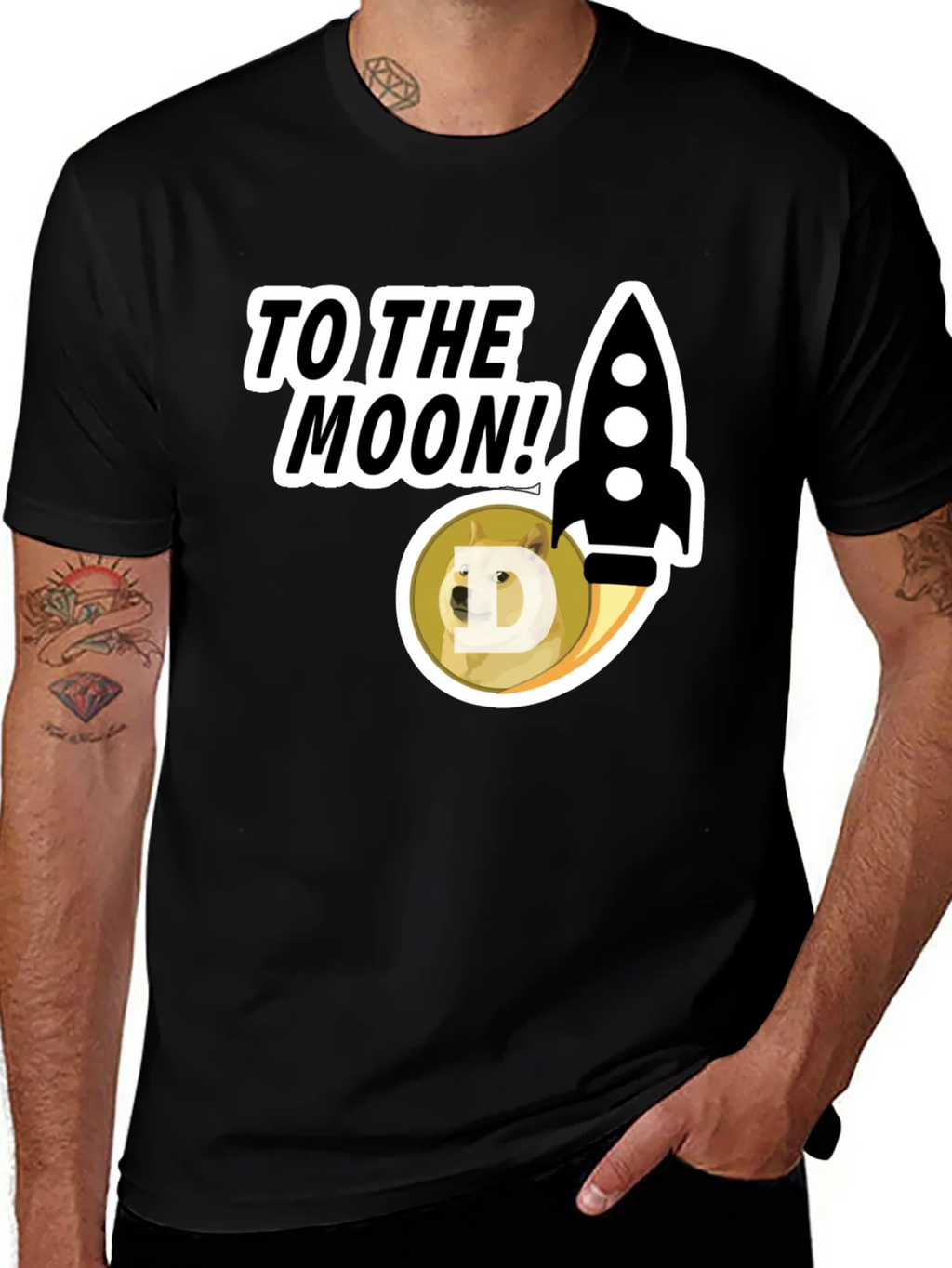 To the Moon! Doge Rocket Graphic Tee product image 1