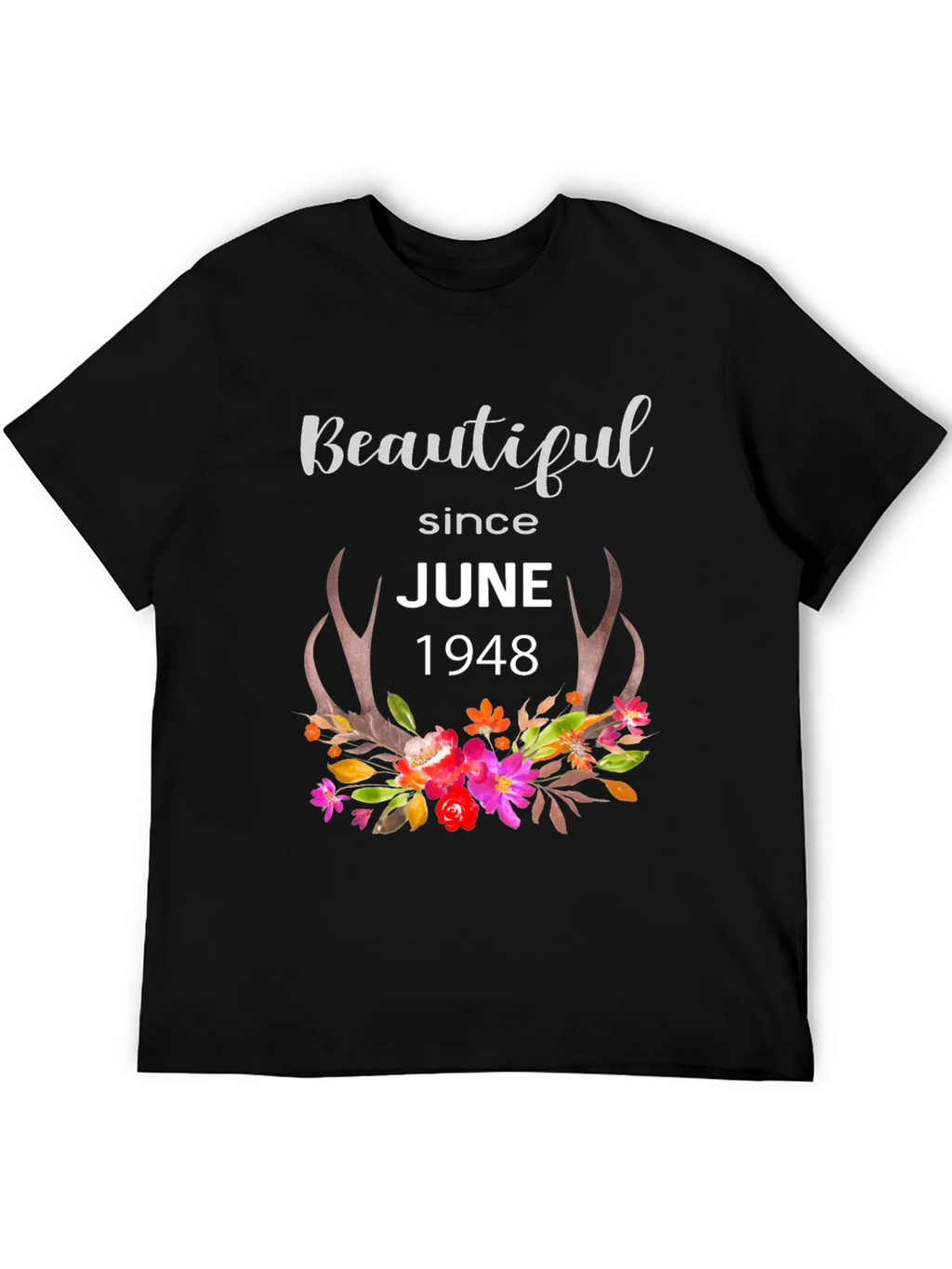 Beautiful Since June 1948 Floral Antler T-Shirt product image 2
