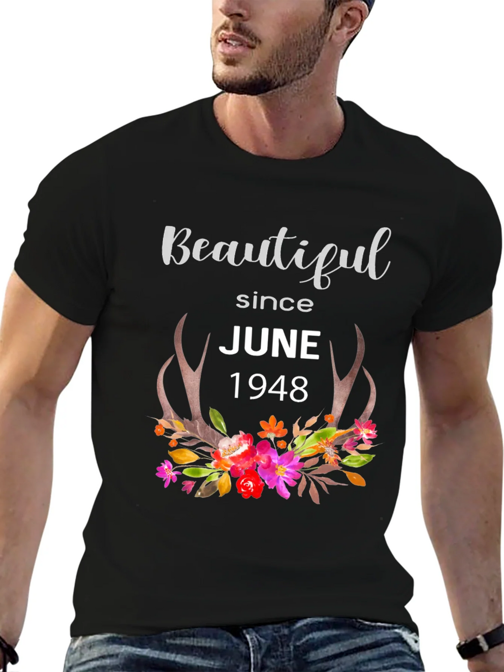Beautiful Since June 1948 Floral Antler T-Shirt product image 3