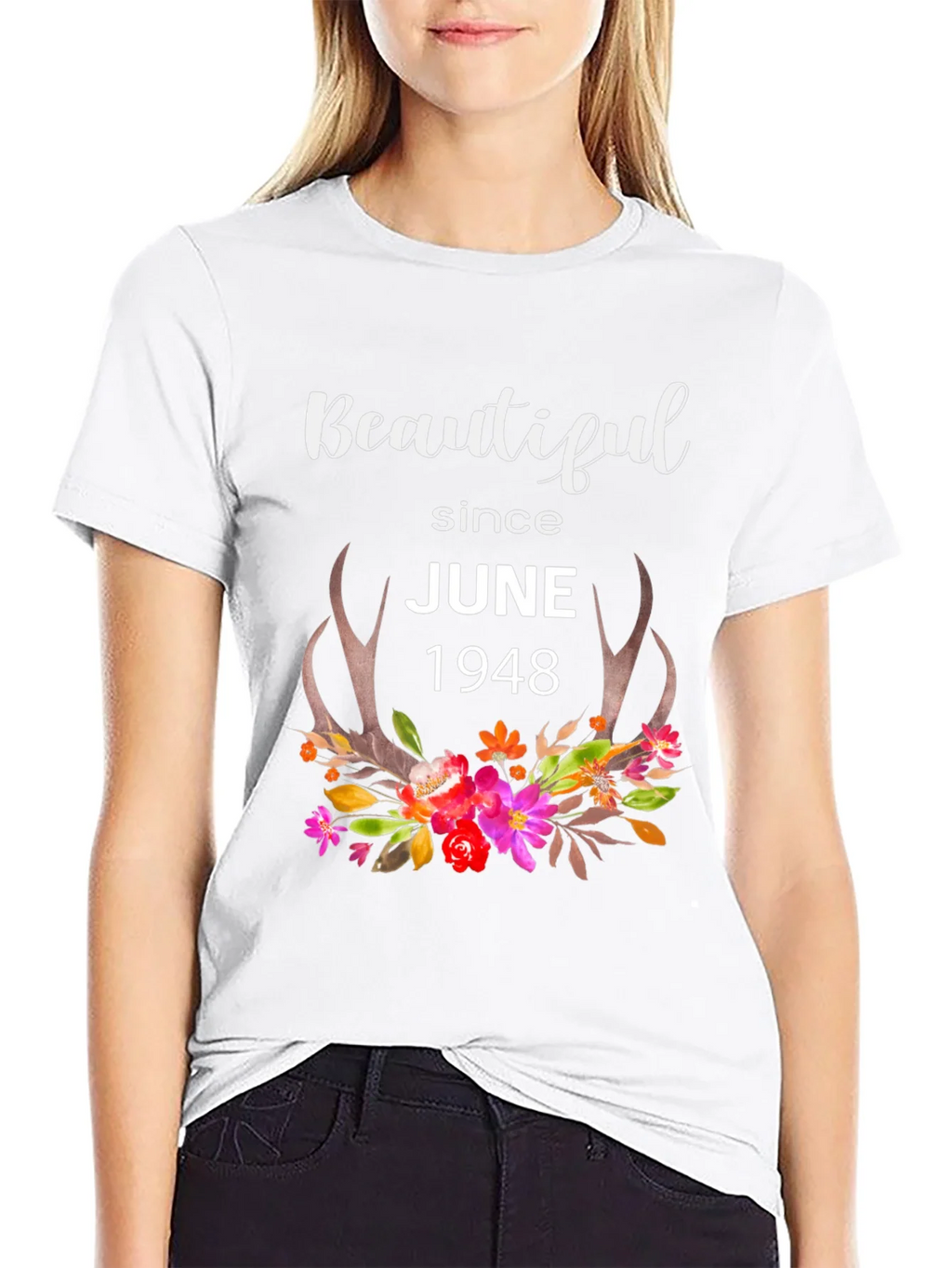 Beautiful Since June 1948 Floral Antler T-Shirt product image 5