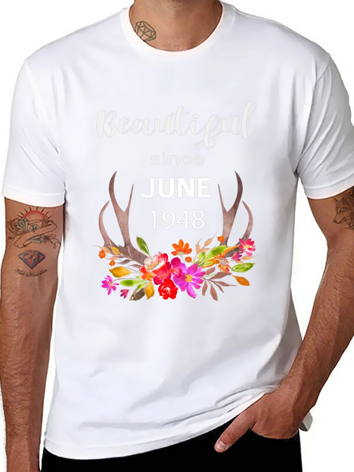 Beautiful Since June 1948 Floral Antler T-Shirt product image 4