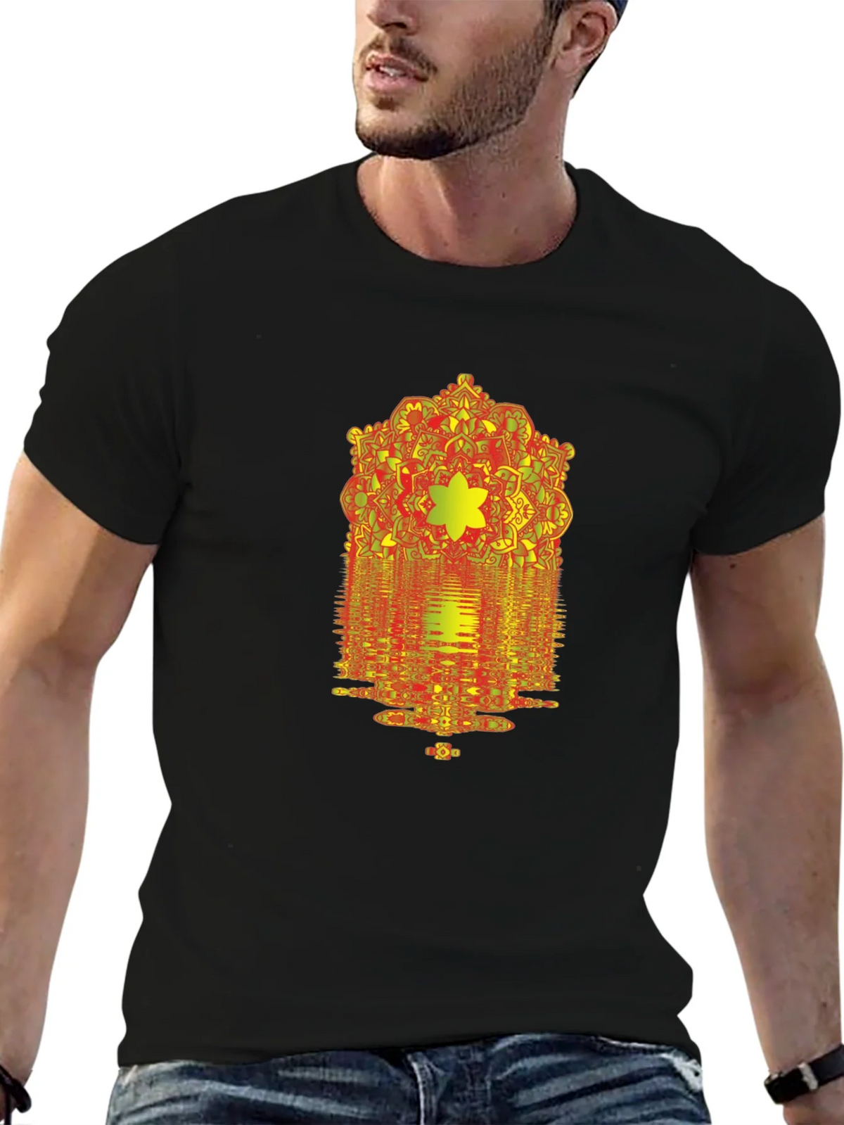 Geometric Mandala Graphic Print Black T-Shirt product image 6