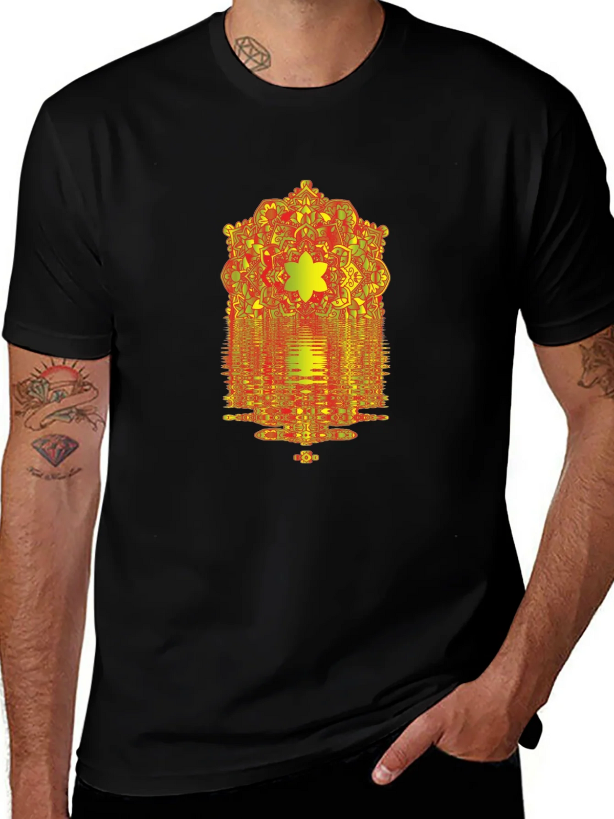 Geometric Mandala Graphic Print Black T-Shirt product image 1