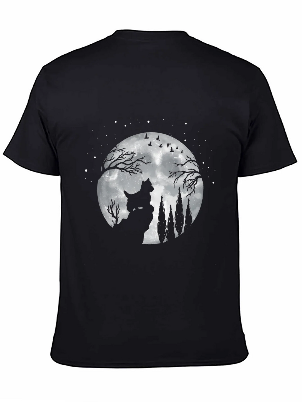 Dog Moon Scene Graphic Tee - Black Cotton T-Shirt product image 1