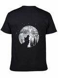 Dog Moon Scene Graphic Tee - Black Cotton T-Shirt product image 1