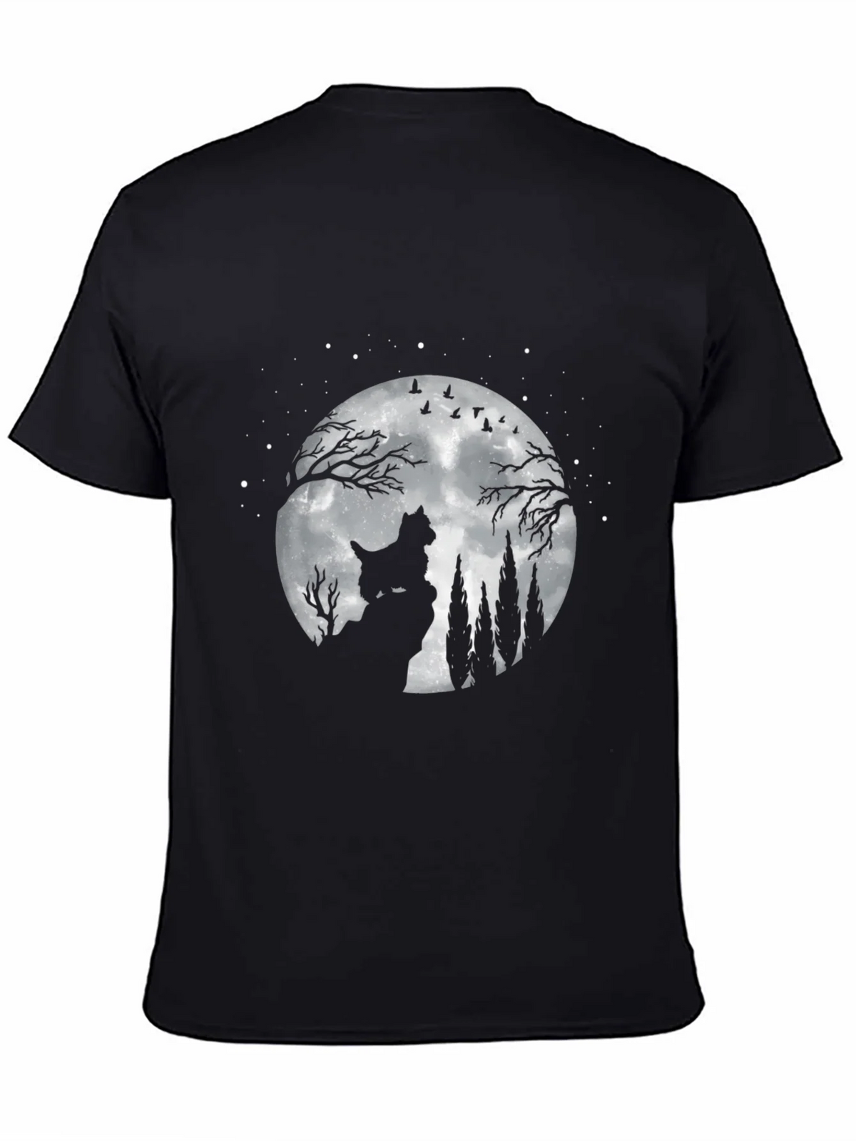 Dog Moon Scene Graphic Tee - Black Cotton T-Shirt product image 1