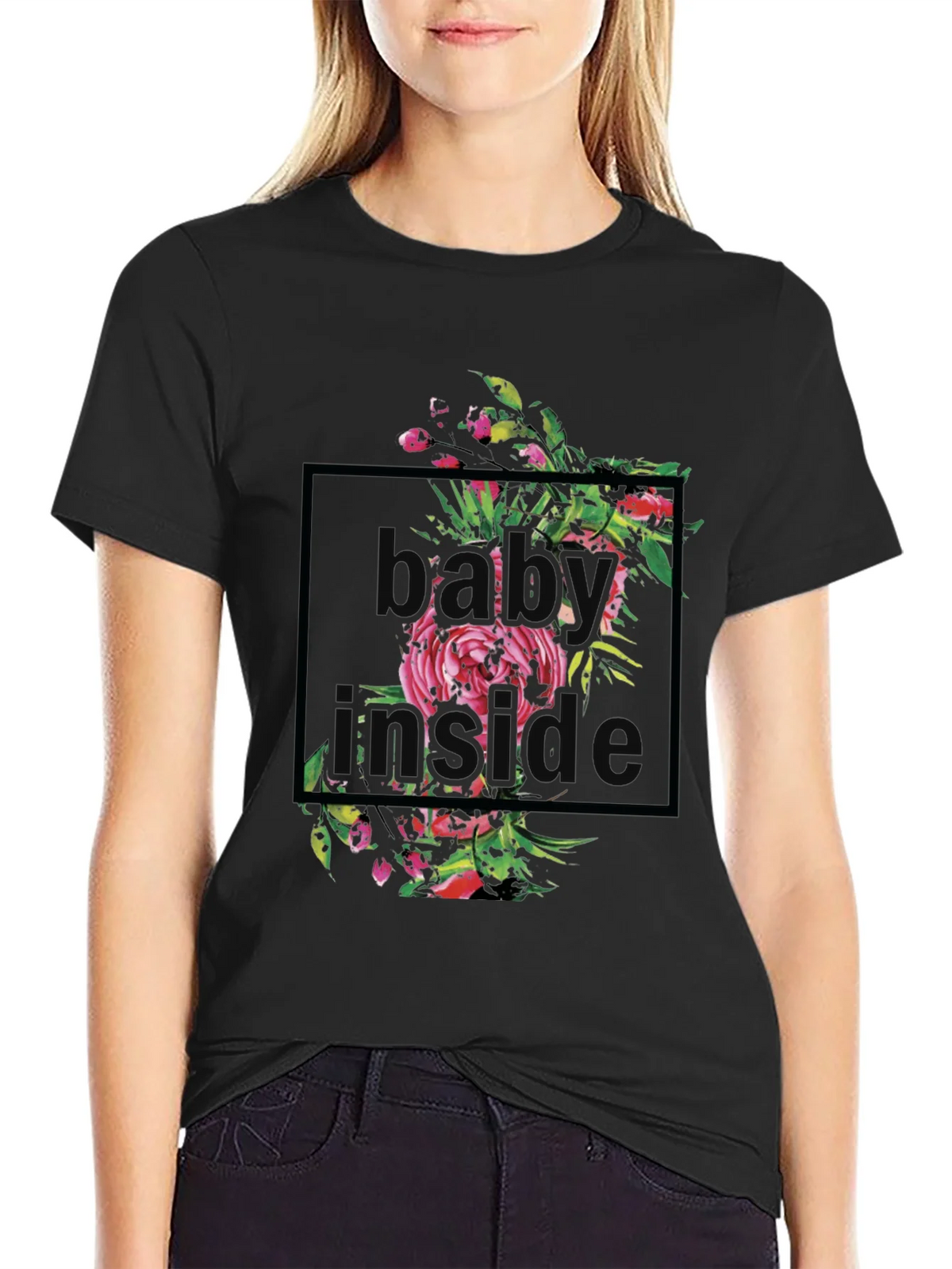Floral Baby Inside Graphic T-Shirt - Black product image 1