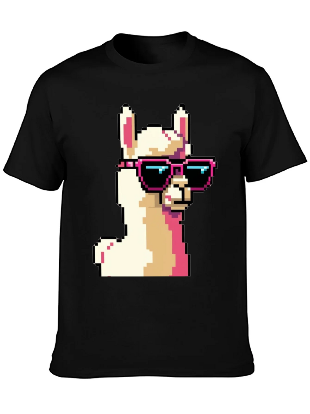Cool Llama Pixel Art Black T-Shirt product image 3