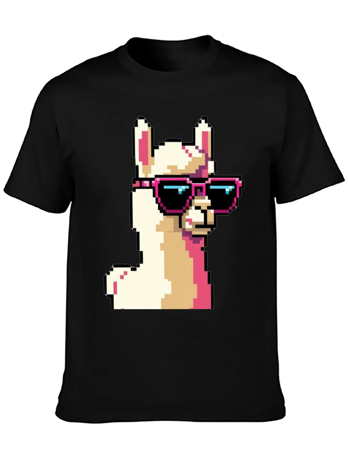 Cool Llama Pixel Art Black T-Shirt product image 3