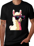 Cool Llama Pixel Art Black T-Shirt product image 1