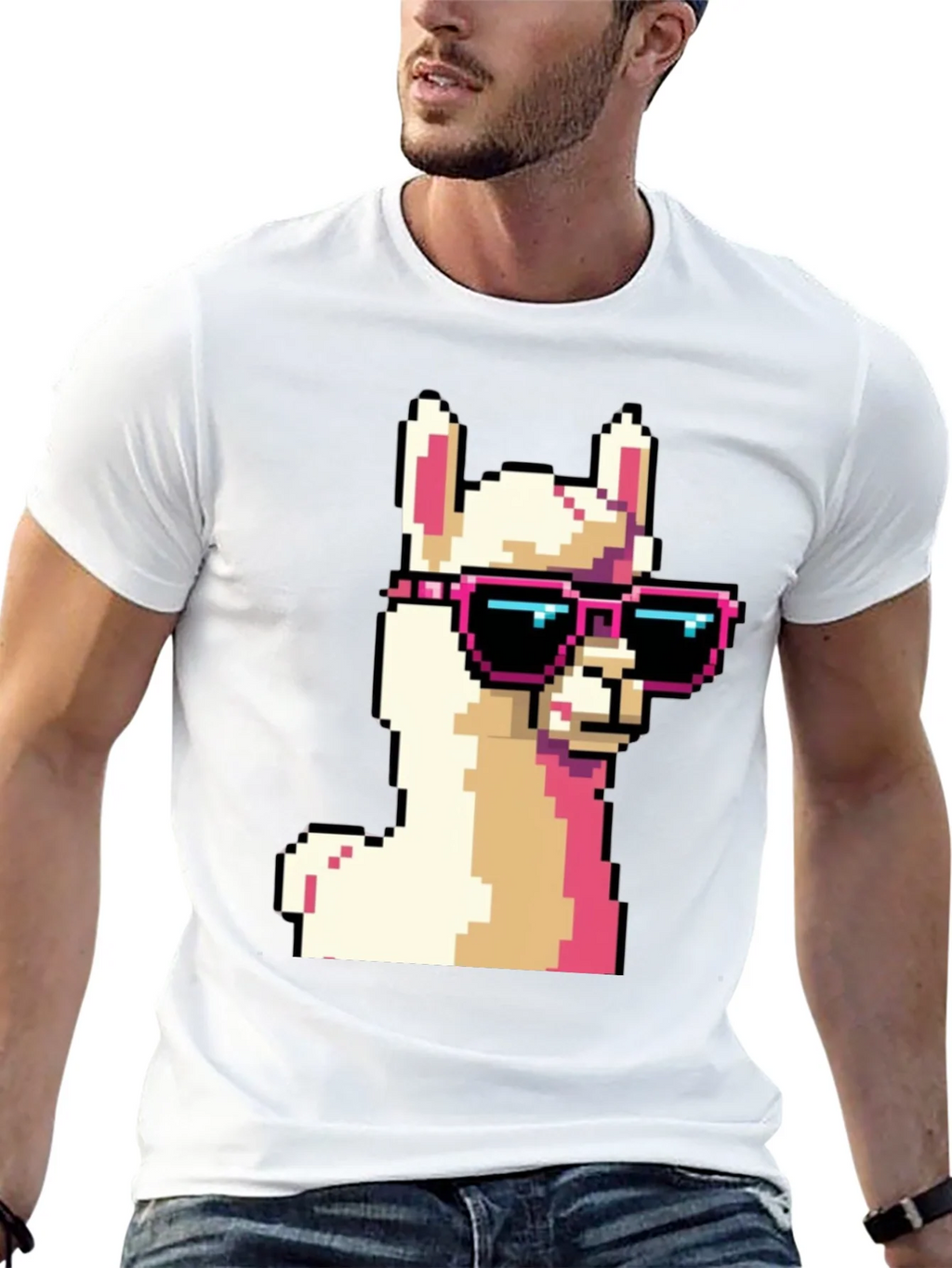 Cool Llama Pixel Art Black T-Shirt product image 12