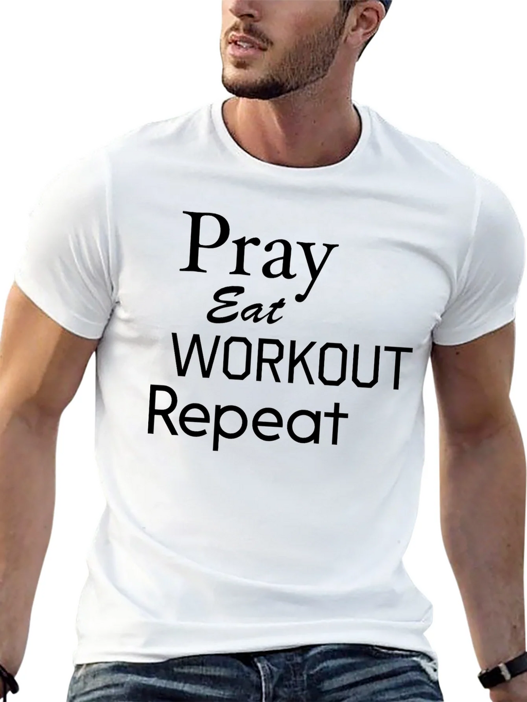 Pray Eat Workout Repeat Black T-Shirt product image 12