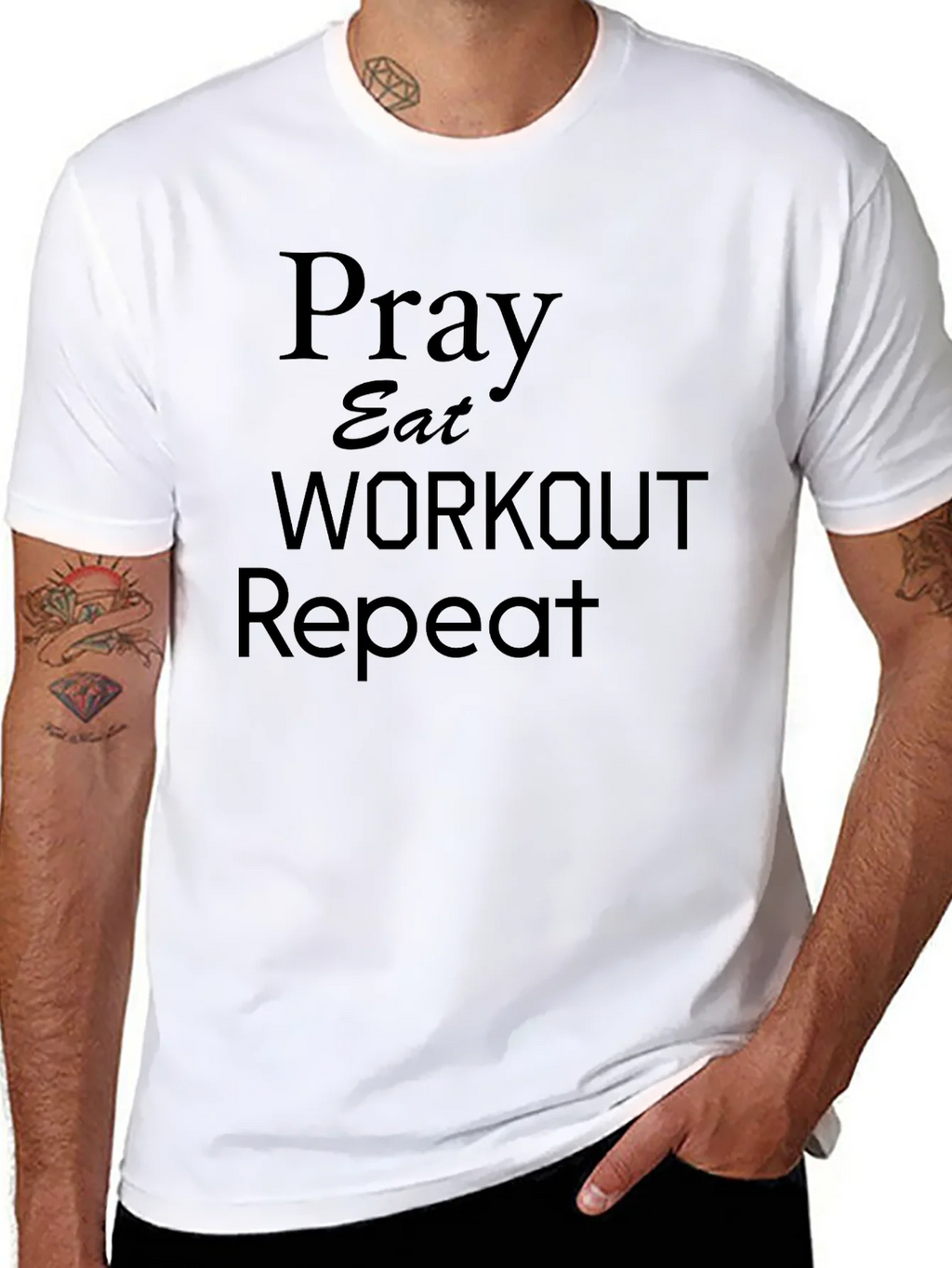 Pray Eat Workout Repeat Black T-Shirt product image 7