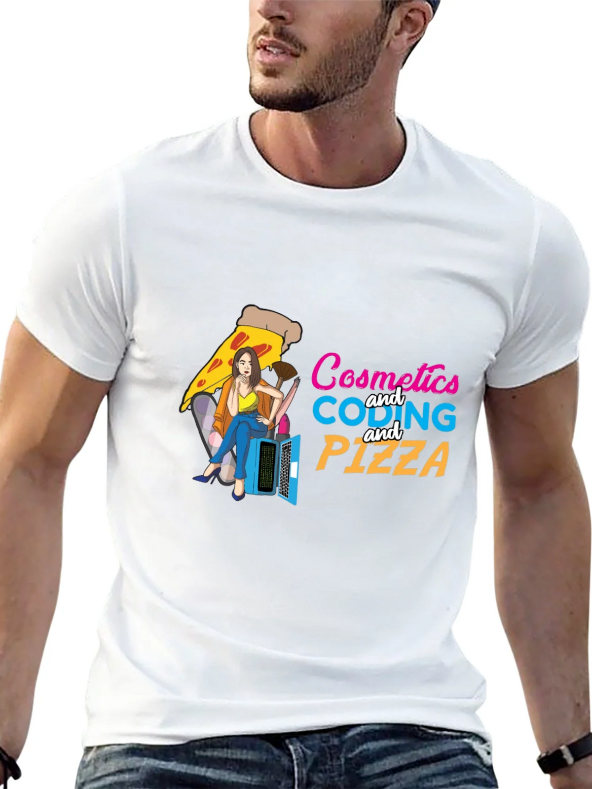 Cosmetics Coding & Pizza Black T-Shirt product image 12
