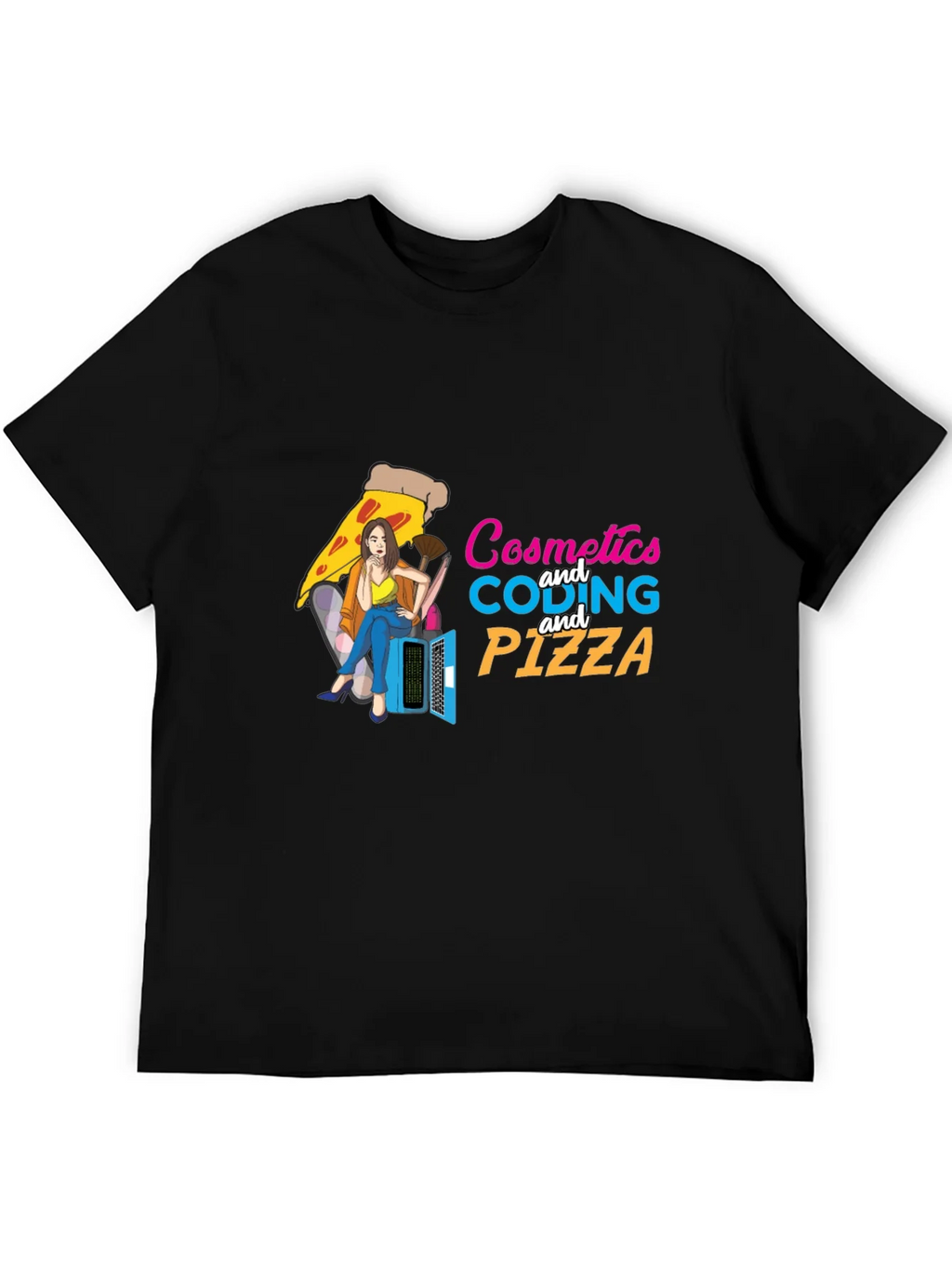 Cosmetics Coding & Pizza Black T-Shirt product image 5
