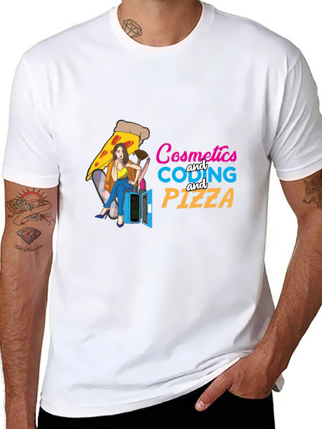 Cosmetics Coding & Pizza Black T-Shirt product image 7