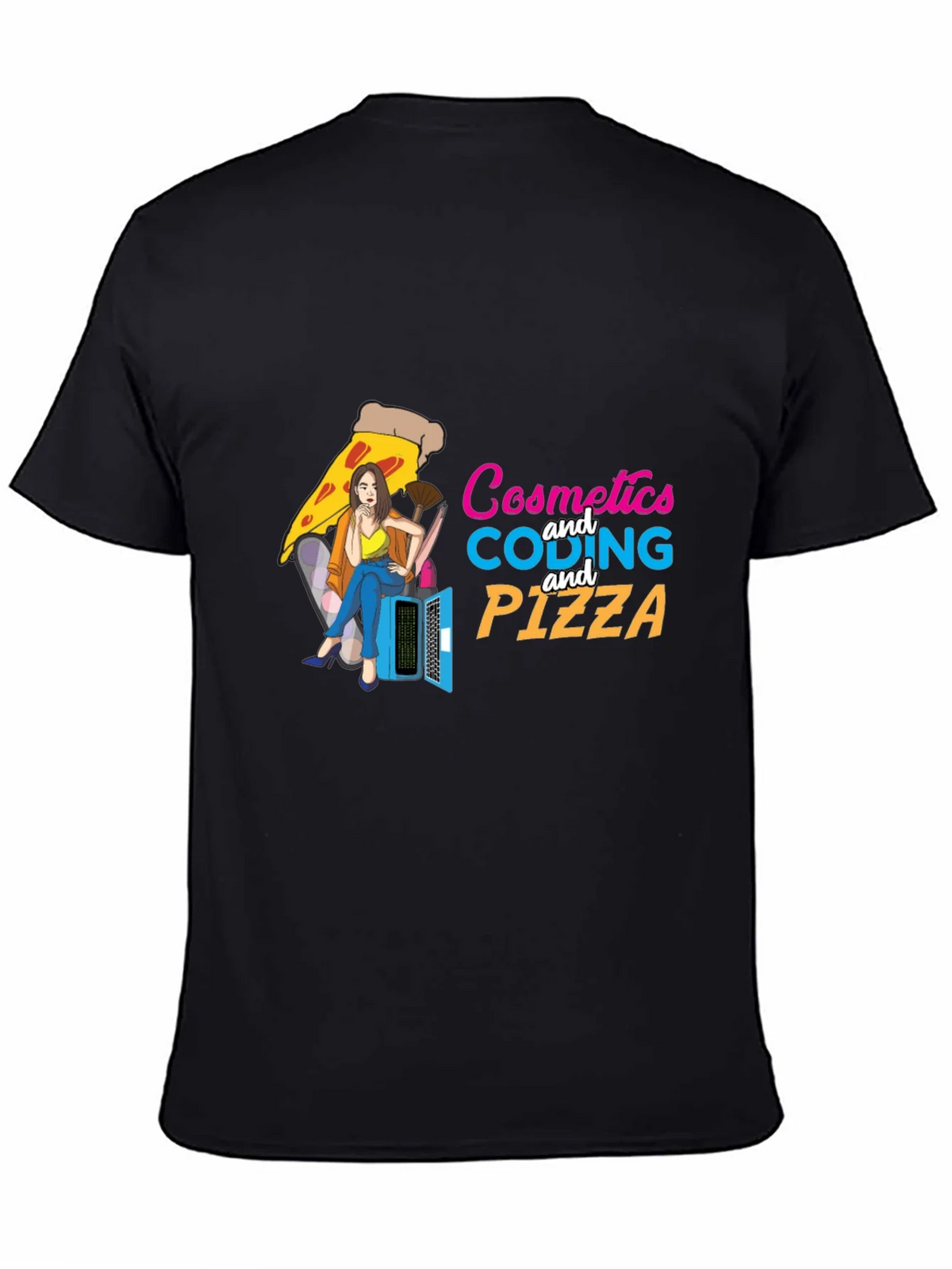 Cosmetics Coding & Pizza Black T-Shirt product image 4