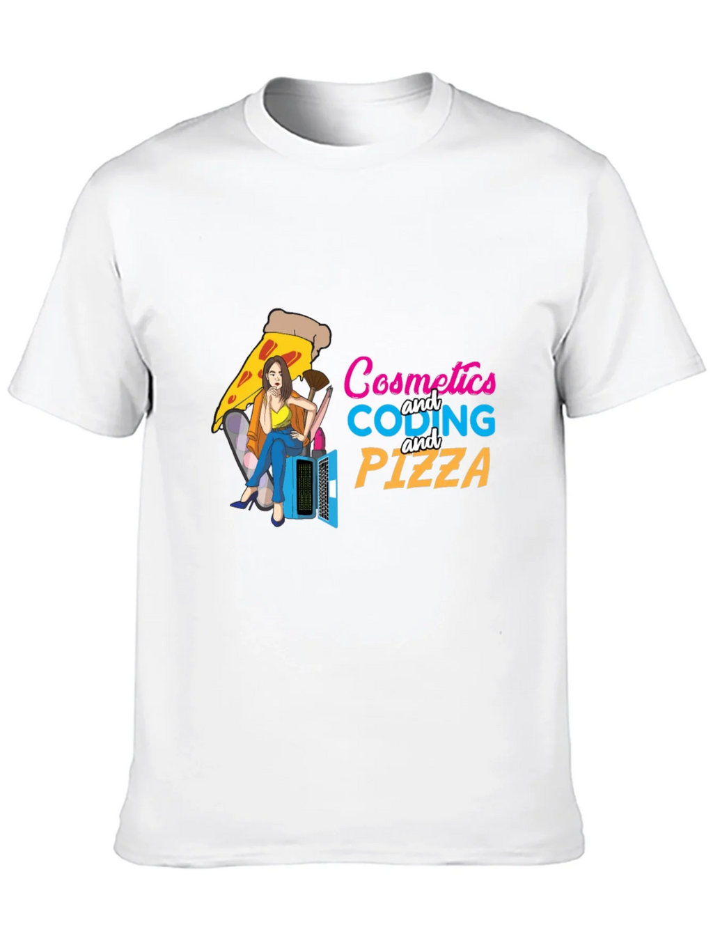 Cosmetics Coding & Pizza Black T-Shirt product image 9
