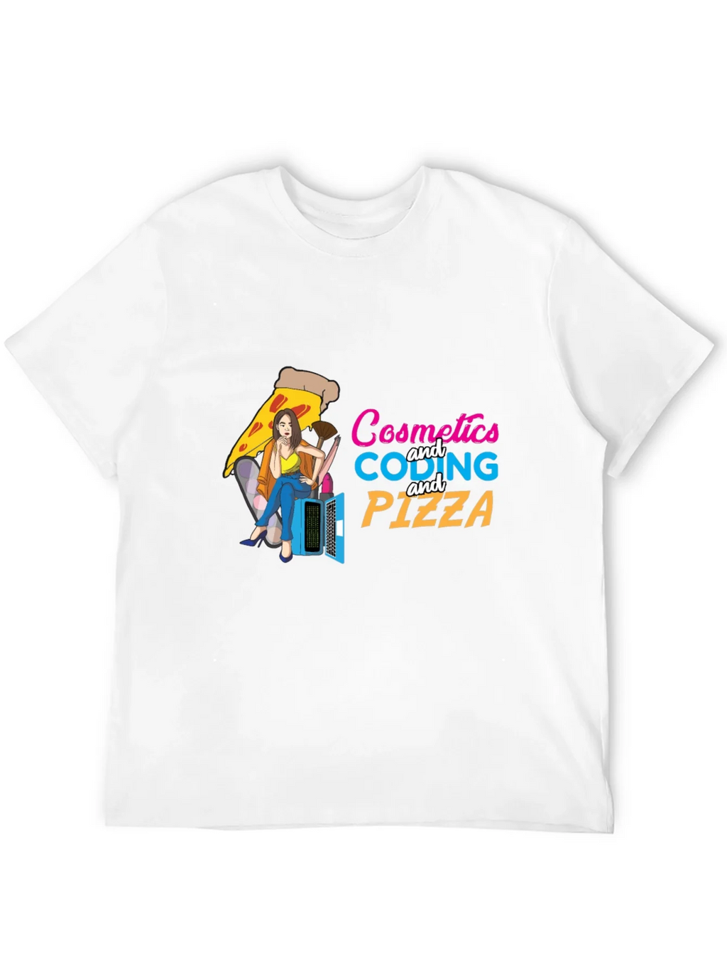 Cosmetics Coding & Pizza Black T-Shirt product image 11