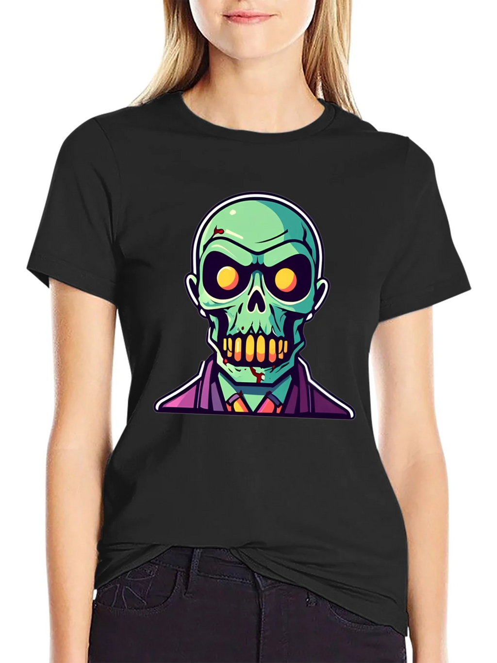 Zombie Cartoon Graphic Tee - Black Halloween Shirt product image 2