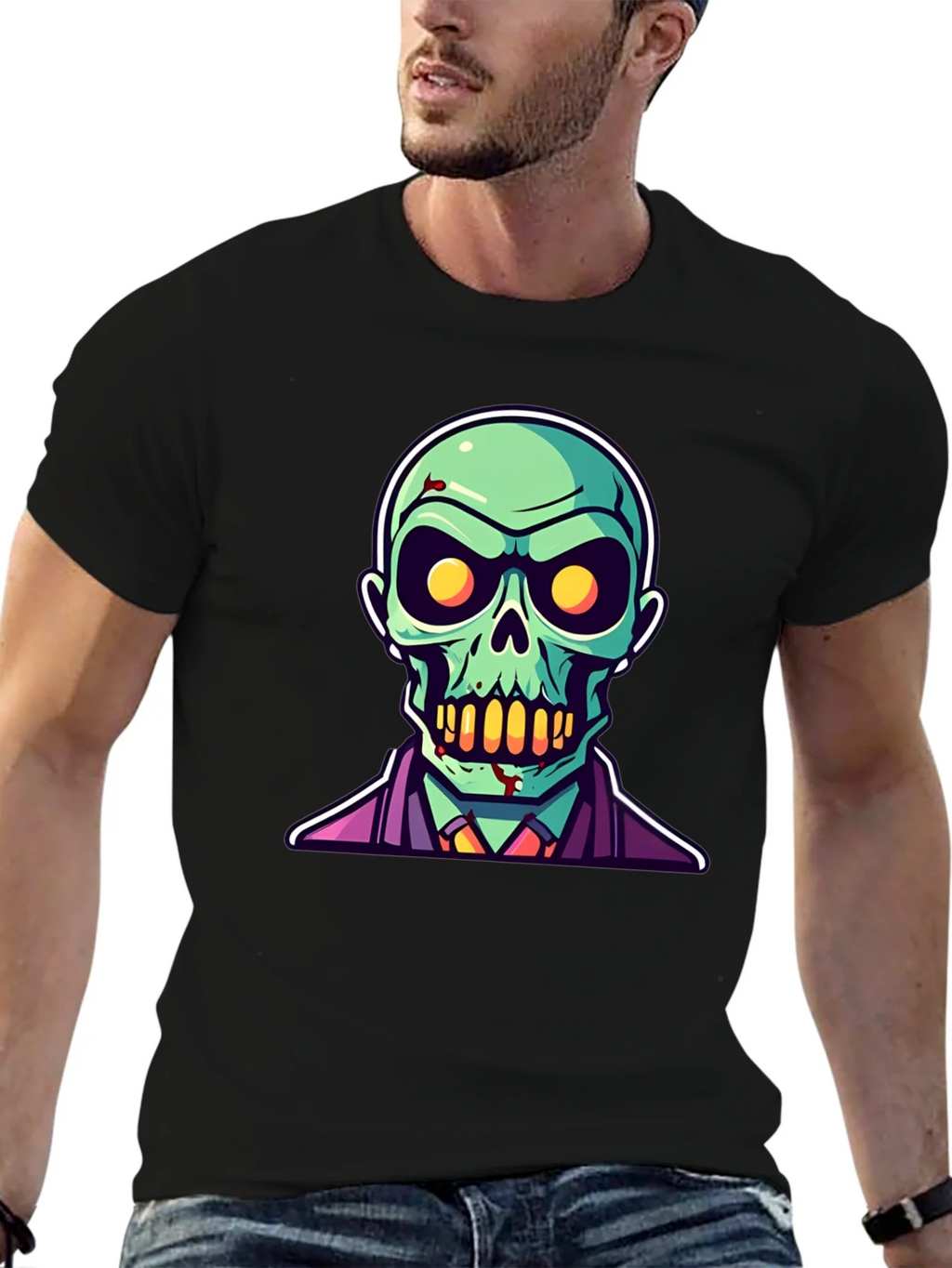 Zombie Cartoon Graphic Tee - Black Halloween Shirt product image 6