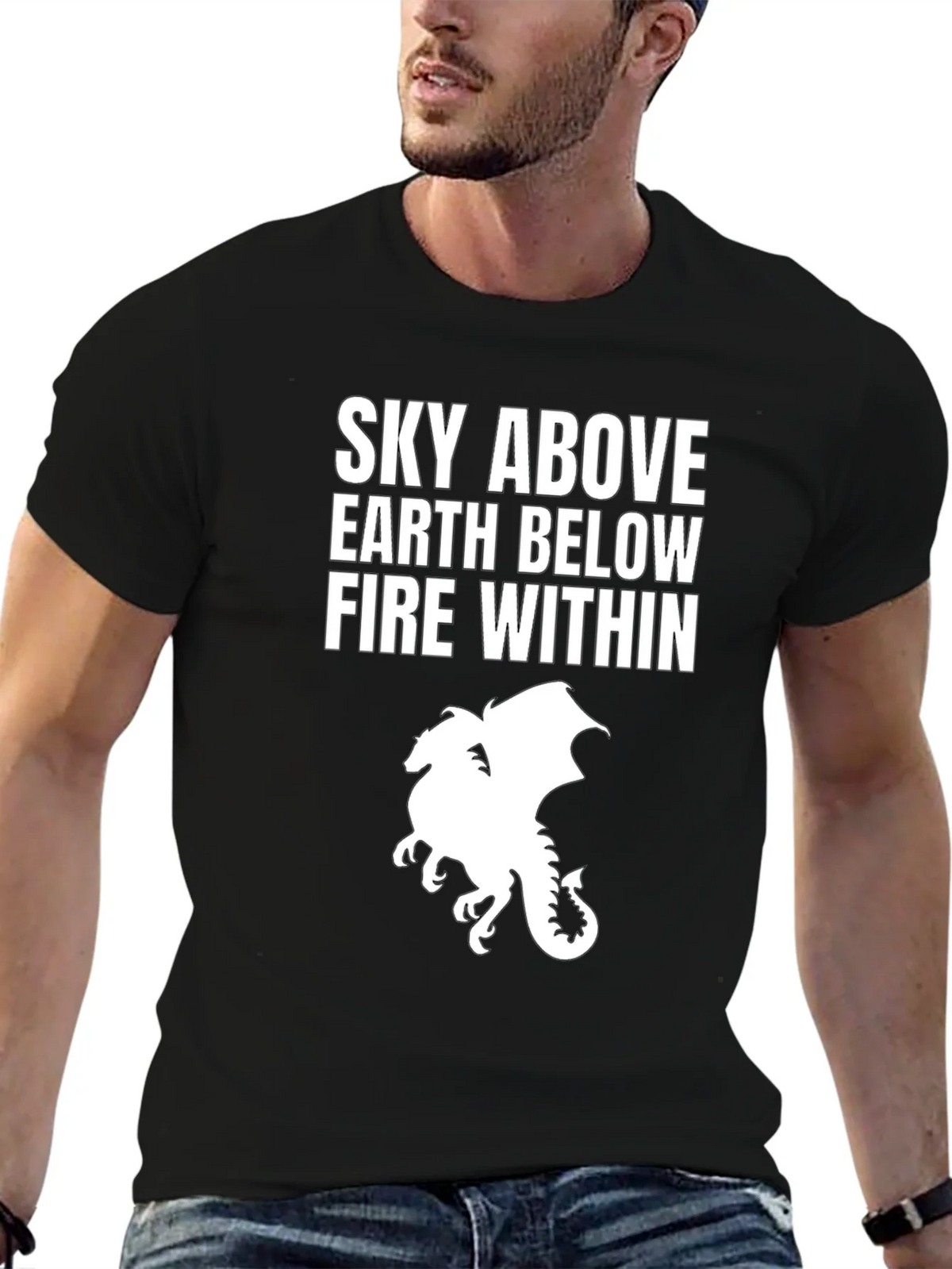 Sky Above Dragon Graphic Tee - Black Cotton T-Shirt product image 6