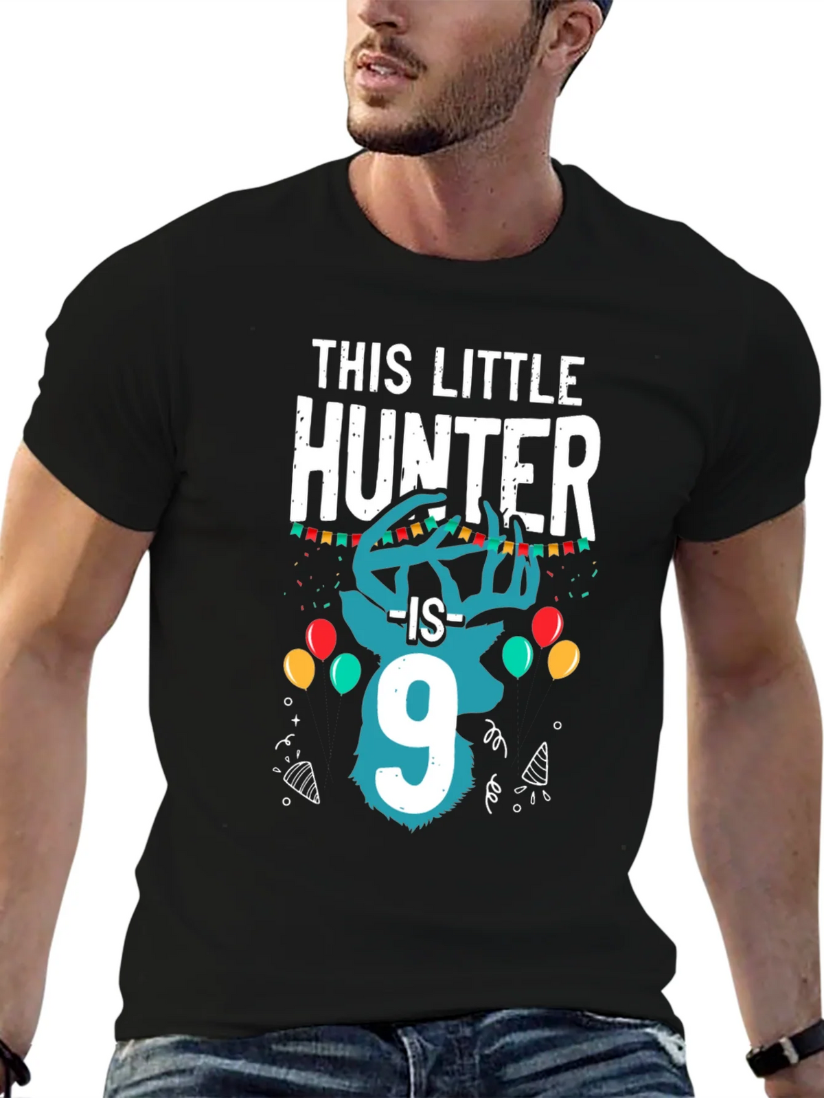 Little Hunter 9th Birthday Black T-Shirt product image 6