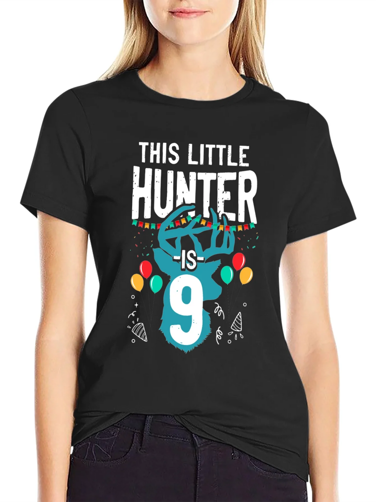 Little Hunter 9th Birthday Black T-Shirt product image 2