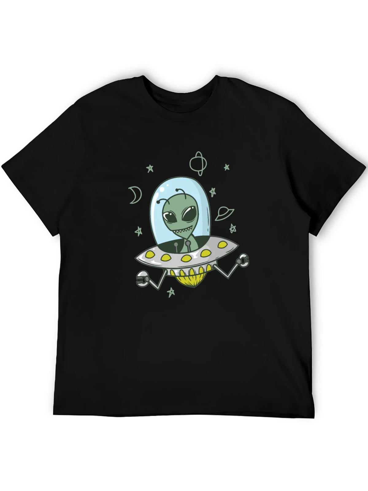 Alien UFO Graphic Tee - Black Cotton T-Shirt product image 4