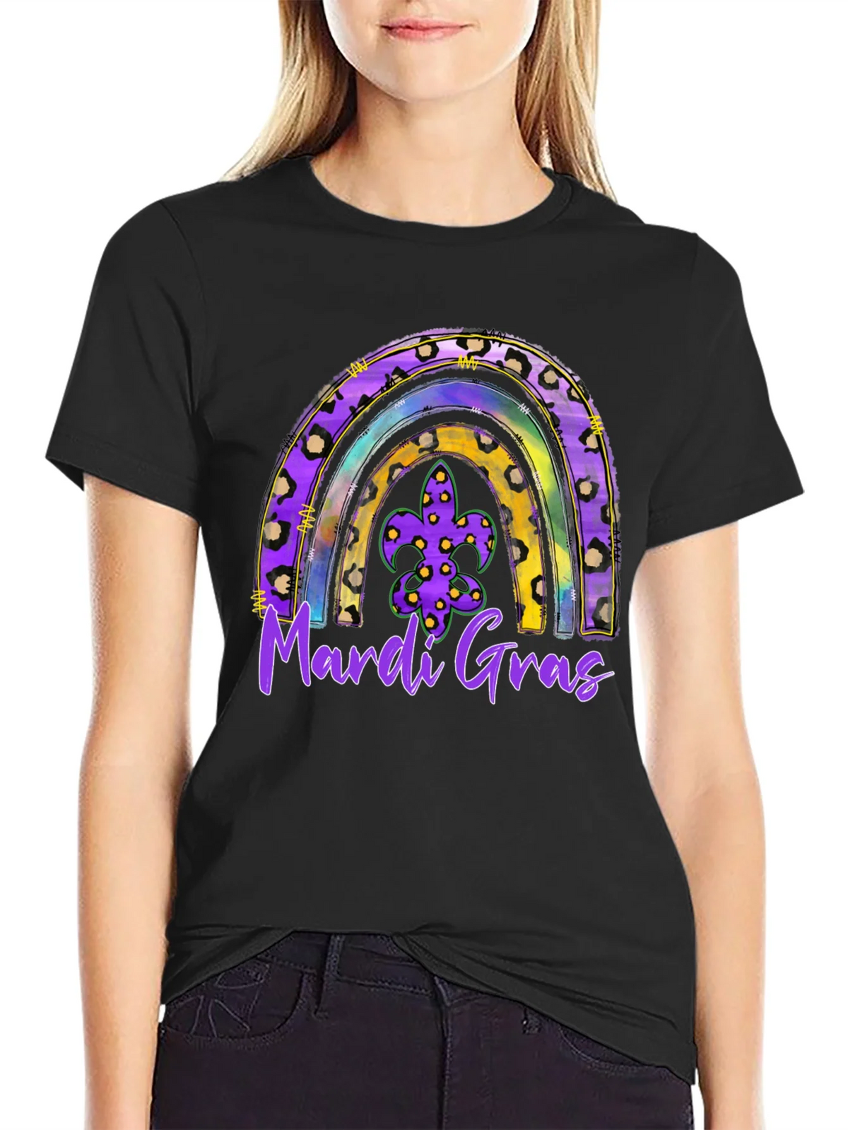 Mardi Gras Rainbow Leopard Print T-Shirt product image 2